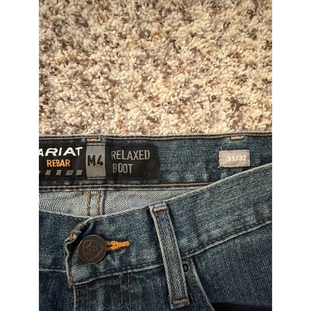 ARIAT Rebar M4 Jeans Mens 31x32 Blue Denim Relaxed Bootcut Western Work